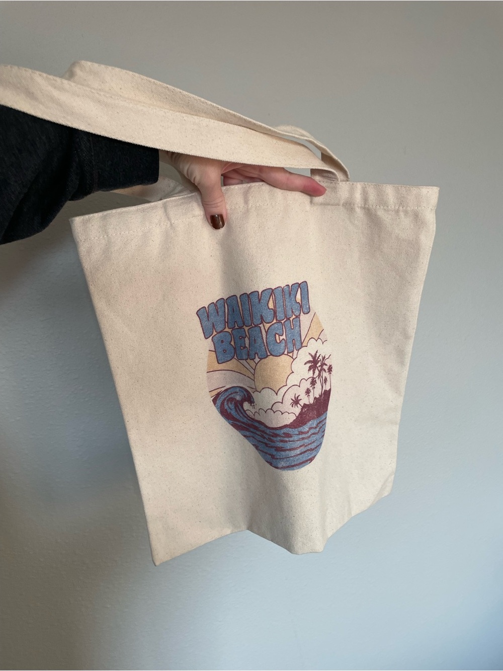 Forever 21 Cream Canvas Tote with Waikiki Beach Graphic